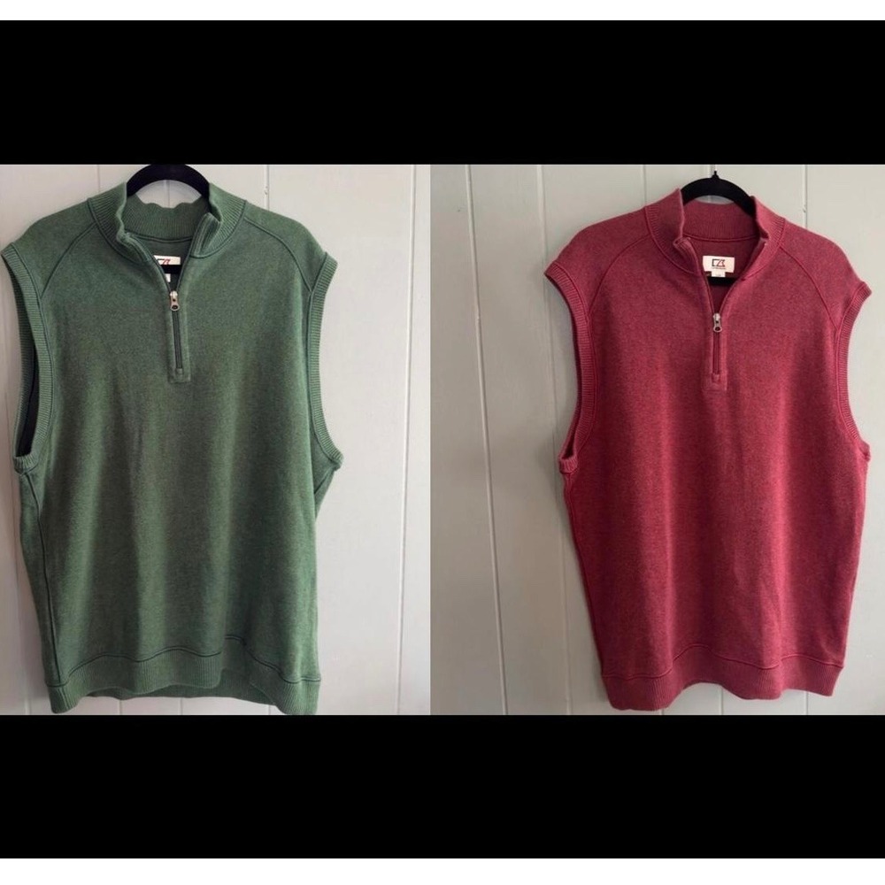 2 Cutter &‎ Buck cotton quarter zip sweater vest bundle Size L golf core preppy